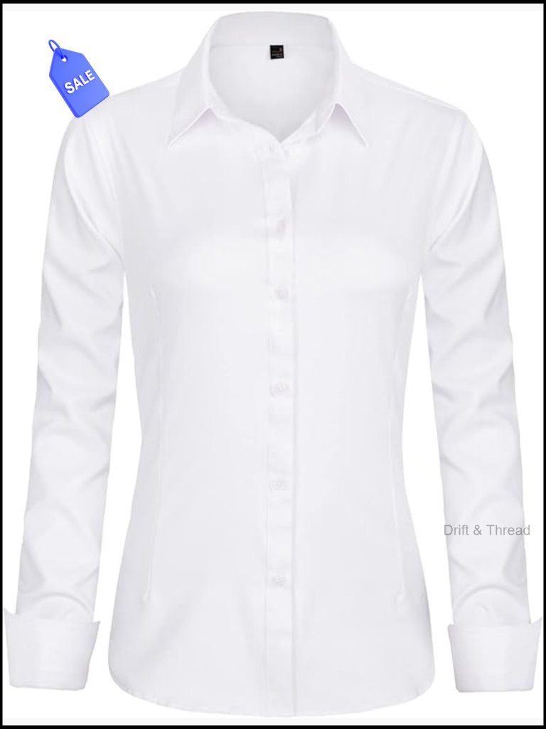 Womens Long Sleeve Button Down Shirt Wrinkle-Free Business Casual Blouse Office